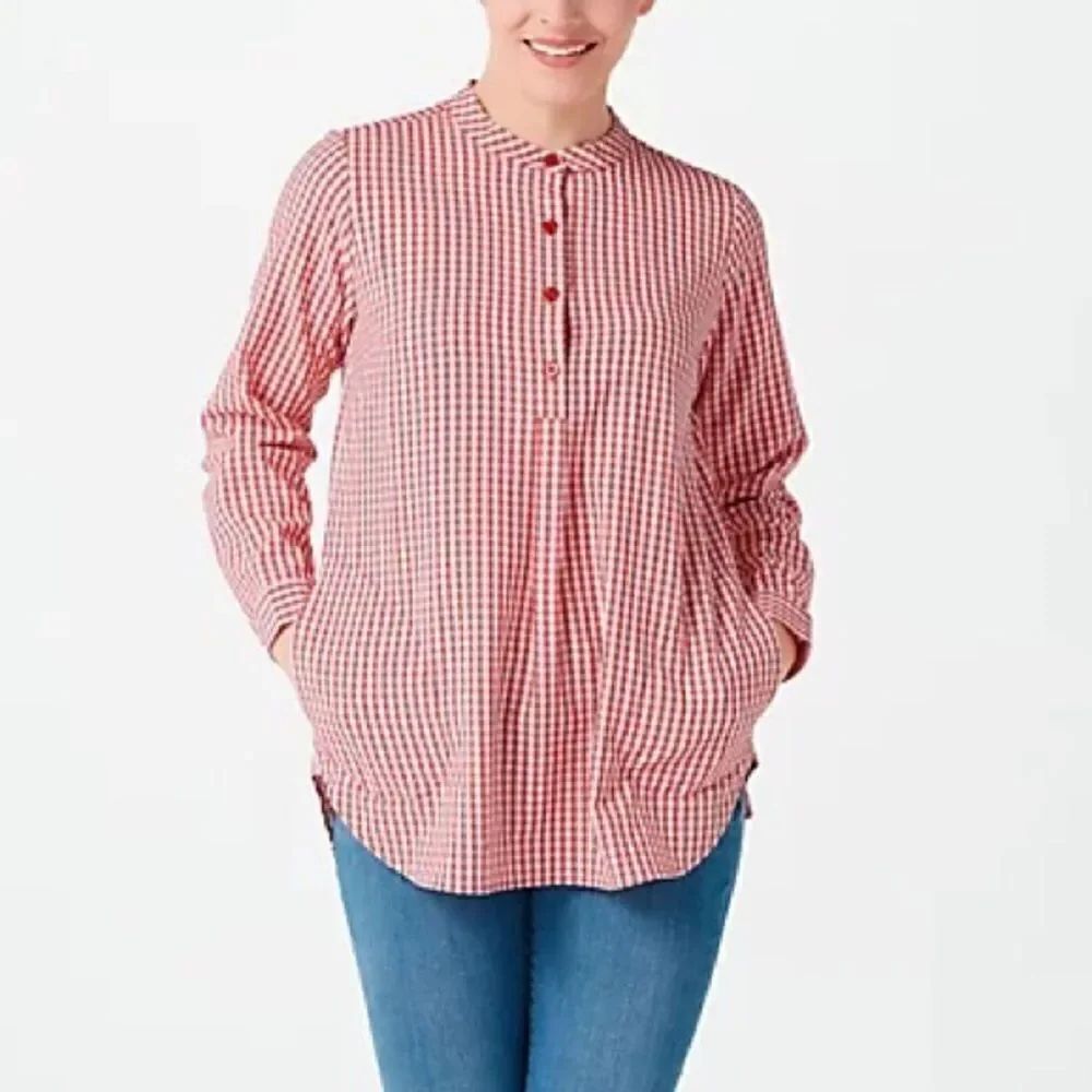 Joan Rivers Textured Check Pullover Long-Sleeve Blouse